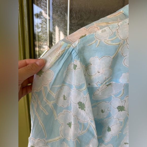 Gap Med Button Front Blouse Blue White Floral Print Silk Cotton Long Sleeve - Picture 7 of 8